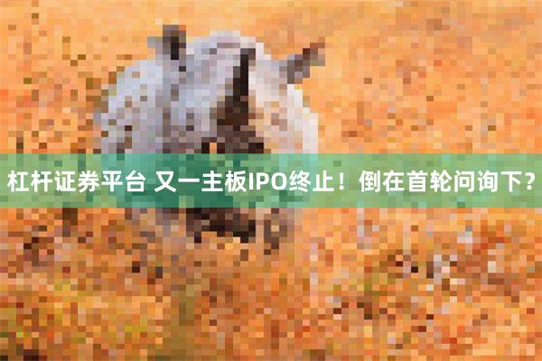 杠杆证券平台 又一主板IPO终止！倒在首轮问询下？