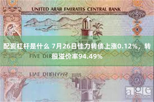 配资杠杆是什么 7月26日佳力转债上涨0.12%，转股溢价率94.49%